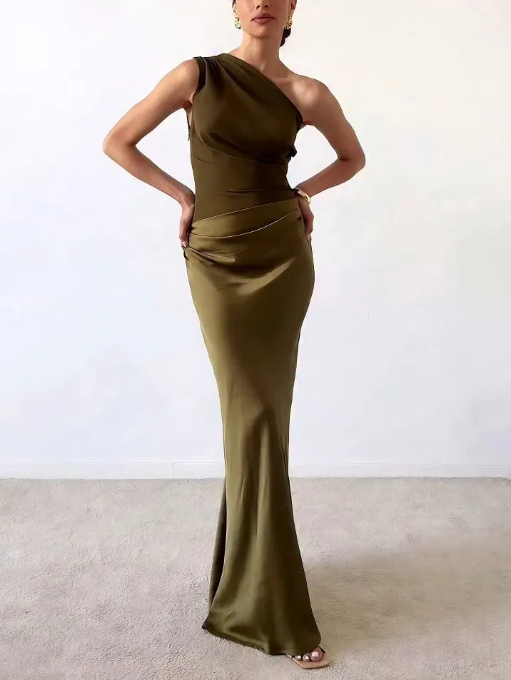 One-Shoulder Pleated Wedding Guest Dress