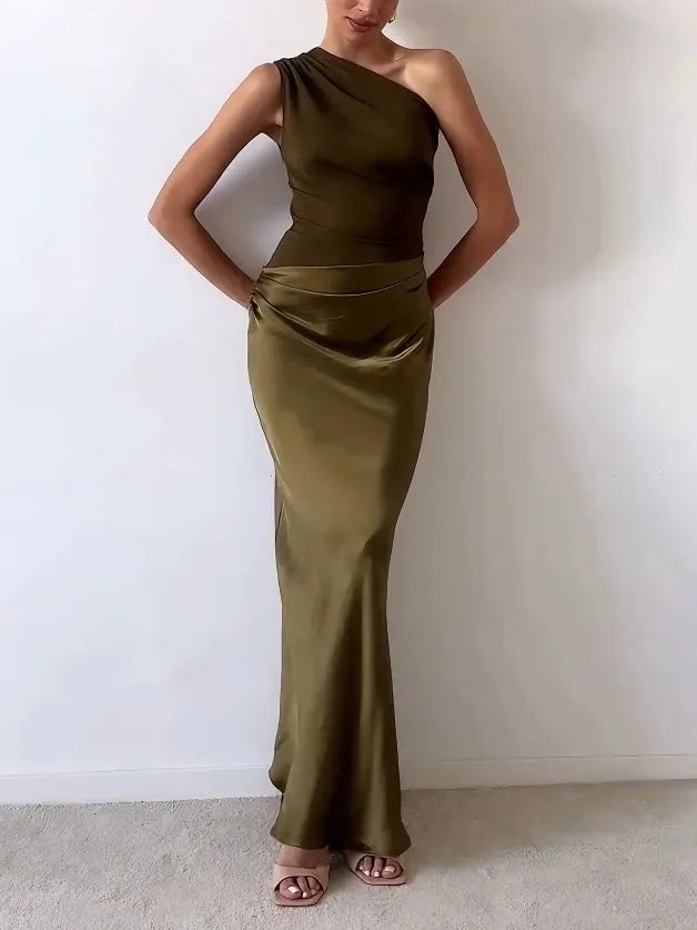 One-Shoulder Pleated Wedding Guest Dress