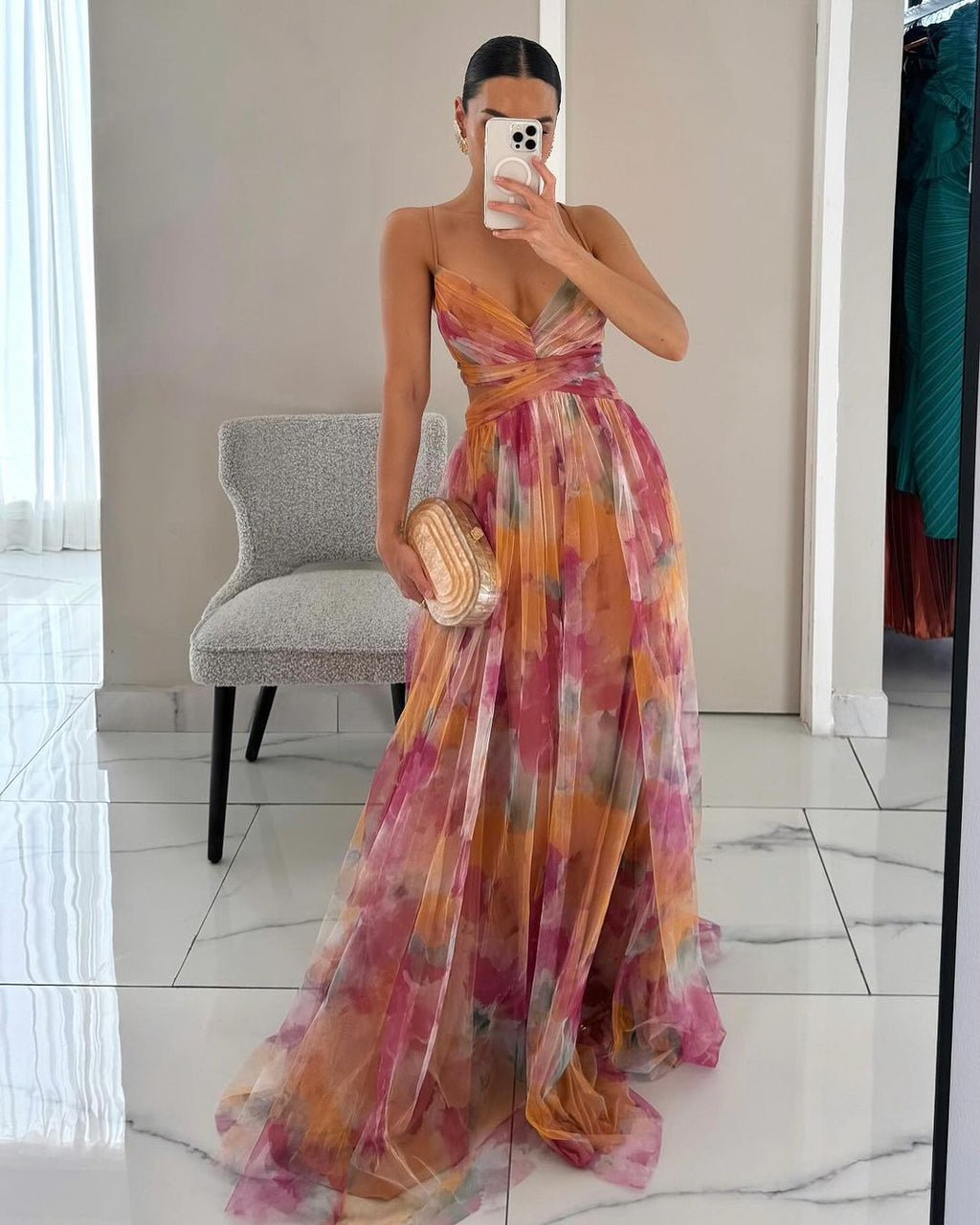 Floral Print Maxi Wedding Guest Dress