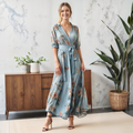 V-Neck Midi Wedding Guest Dress