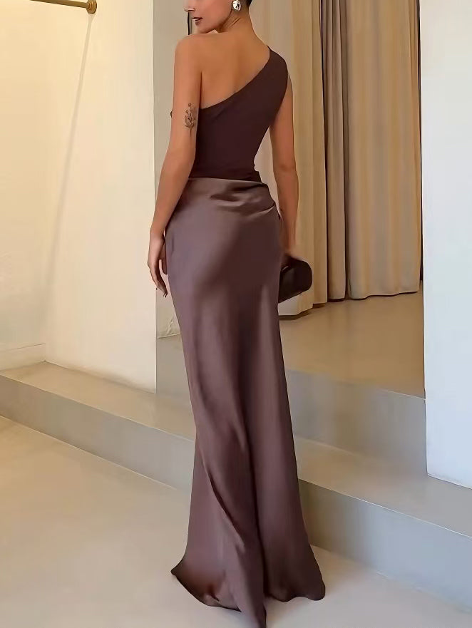 One-Shoulder Pleated Wedding Guest Dress