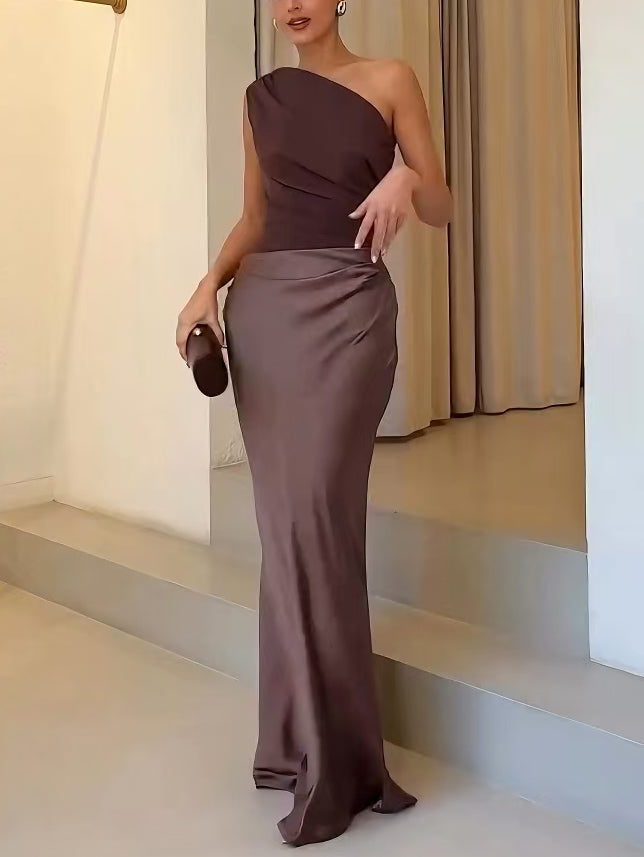 One-Shoulder Pleated Wedding Guest Dress