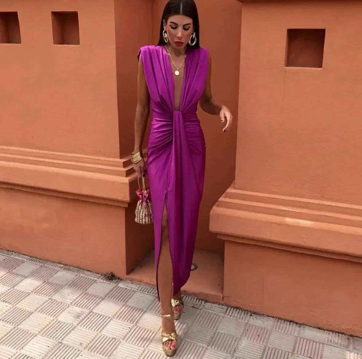 Pleated Midi Wedding Guest Dress