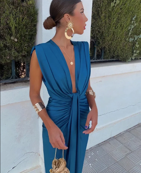 Pleated Midi Wedding Guest Dress