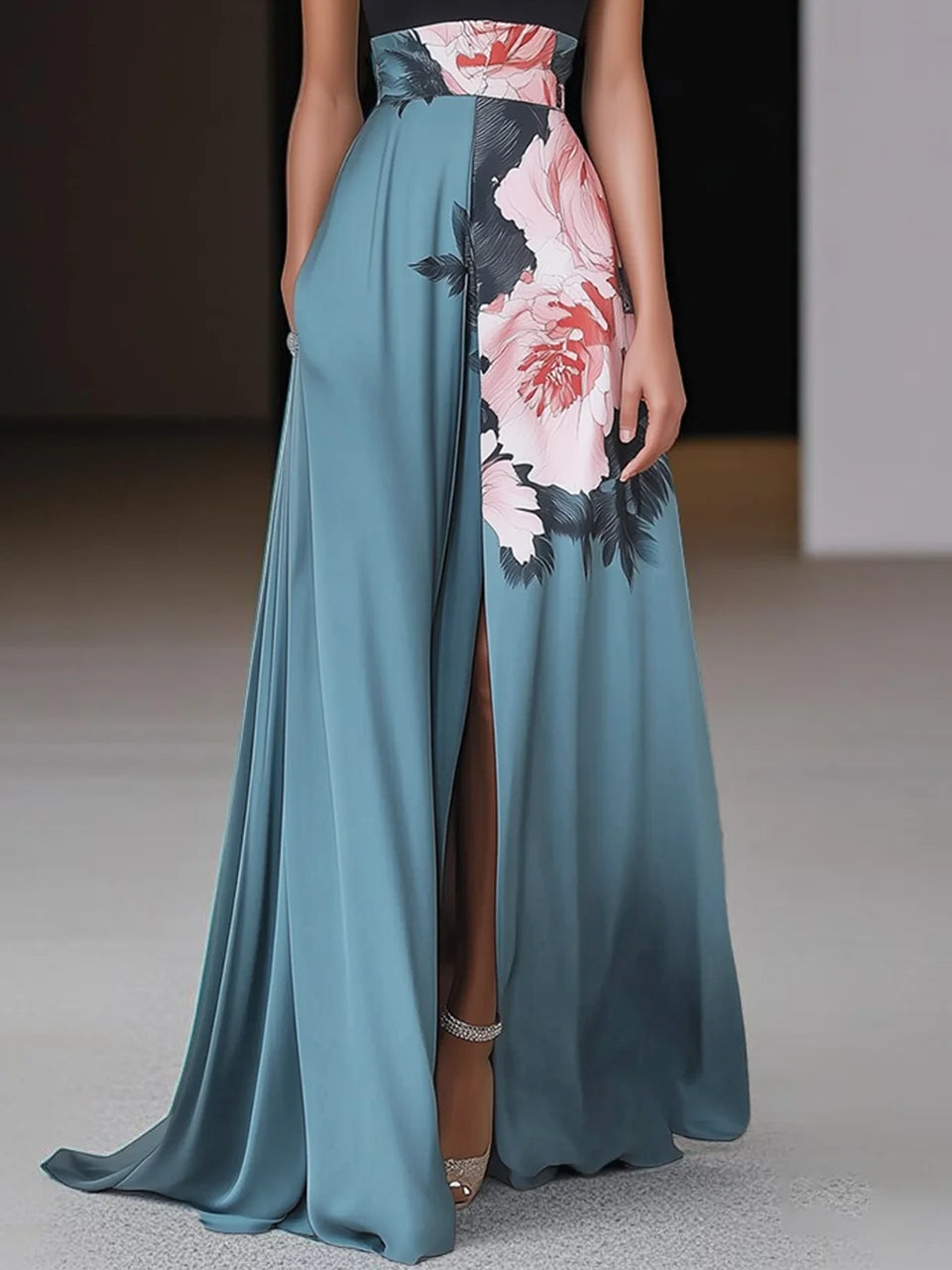 Floral Slit Maxi Wedding Guest Dress