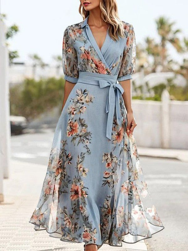 V-Neck Midi Wedding Guest Dress