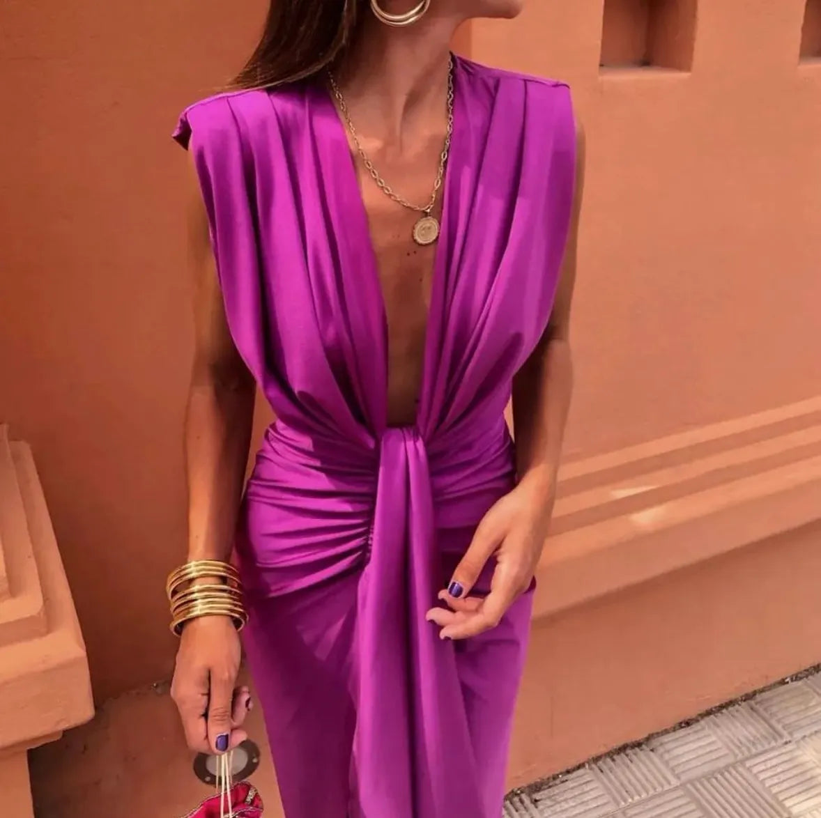 Pleated Midi Wedding Guest Dress